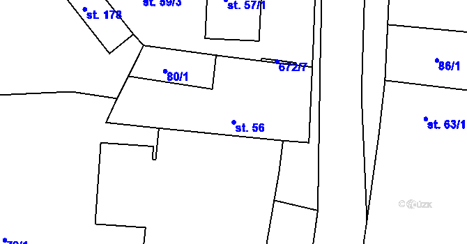 Parcela st. 56 v KÚ Dřínov, Katastrální mapa