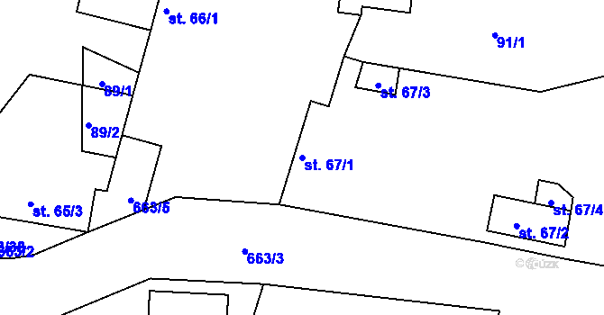 Parcela st. 67/1 v KÚ Dřínov, Katastrální mapa