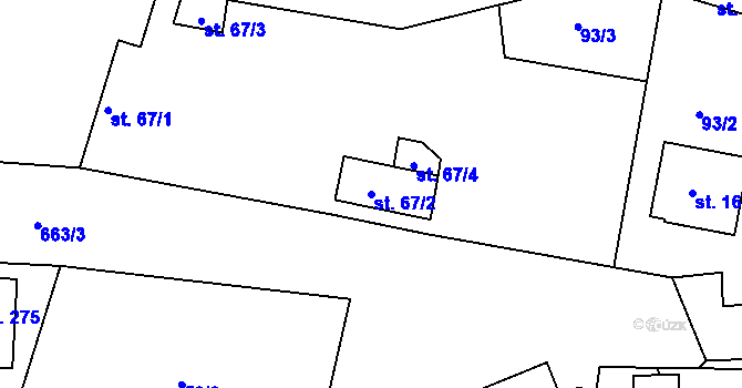 Parcela st. 67/2 v KÚ Dřínov, Katastrální mapa