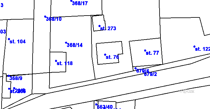Parcela st. 76 v KÚ Dřínov, Katastrální mapa