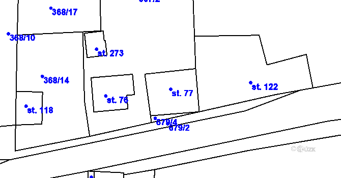 Parcela st. 77 v KÚ Dřínov, Katastrální mapa