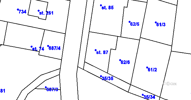 Parcela st. 87 v KÚ Dřínov, Katastrální mapa