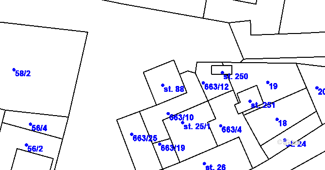 Parcela st. 88 v KÚ Dřínov, Katastrální mapa
