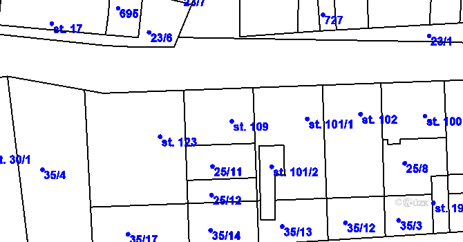 Parcela st. 109 v KÚ Dřínov, Katastrální mapa
