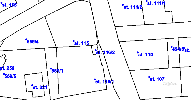 Parcela st. 116/2 v KÚ Dřínov, Katastrální mapa