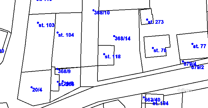 Parcela st. 118 v KÚ Dřínov, Katastrální mapa