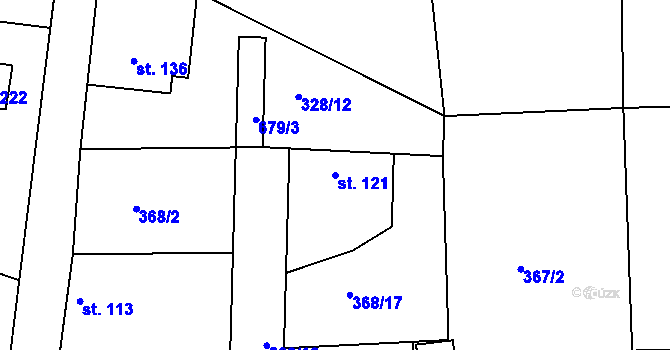 Parcela st. 121 v KÚ Dřínov, Katastrální mapa