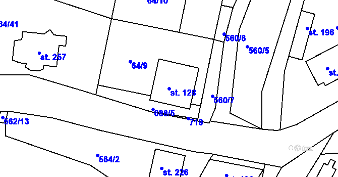 Parcela st. 128 v KÚ Dřínov, Katastrální mapa
