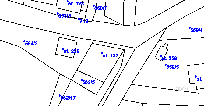 Parcela st. 132 v KÚ Dřínov, Katastrální mapa