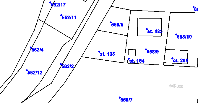 Parcela st. 133 v KÚ Dřínov, Katastrální mapa