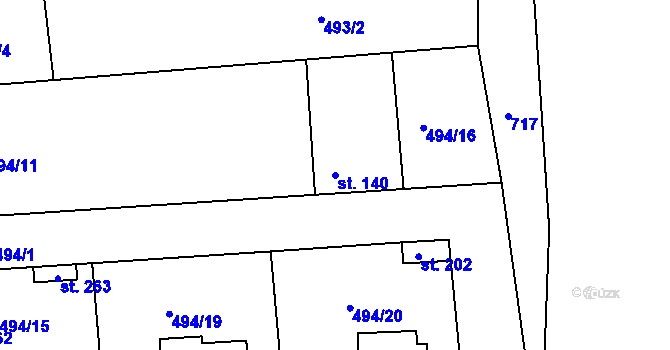 Parcela st. 140 v KÚ Dřínov, Katastrální mapa