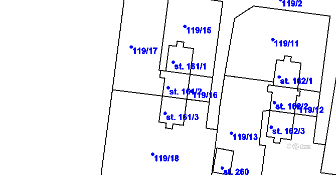 Parcela st. 161/2 v KÚ Dřínov, Katastrální mapa