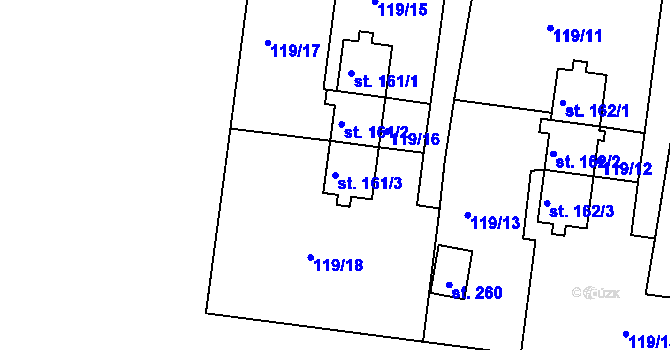 Parcela st. 161/3 v KÚ Dřínov, Katastrální mapa