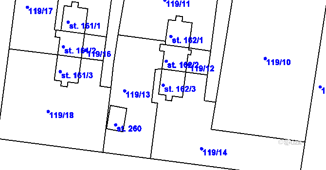 Parcela st. 162/3 v KÚ Dřínov, Katastrální mapa