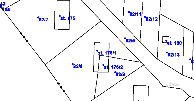 Parcela st. 176/1 v KÚ Dřínov, Katastrální mapa
