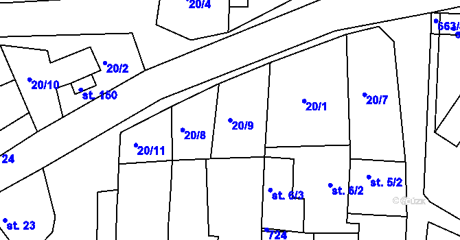 Parcela st. 20/9 v KÚ Dřínov, Katastrální mapa