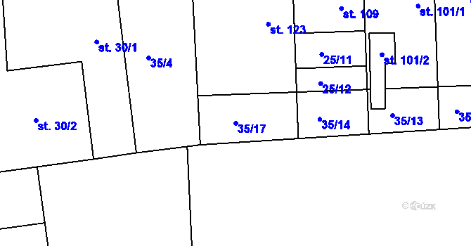Parcela st. 35/17 v KÚ Dřínov, Katastrální mapa
