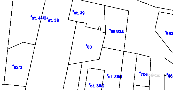Parcela st. 60 v KÚ Dřínov, Katastrální mapa