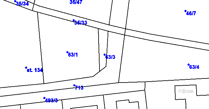 Parcela st. 63/3 v KÚ Dřínov, Katastrální mapa