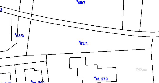 Parcela st. 63/4 v KÚ Dřínov, Katastrální mapa