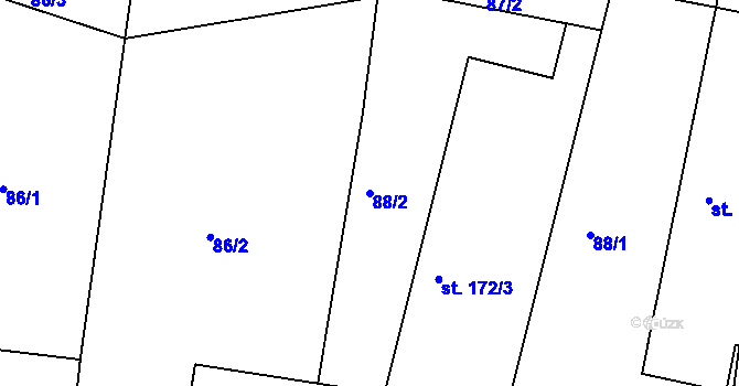 Parcela st. 88/2 v KÚ Dřínov, Katastrální mapa