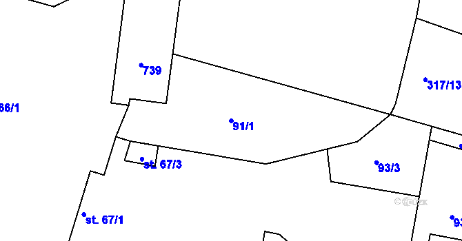 Parcela st. 91/1 v KÚ Dřínov, Katastrální mapa