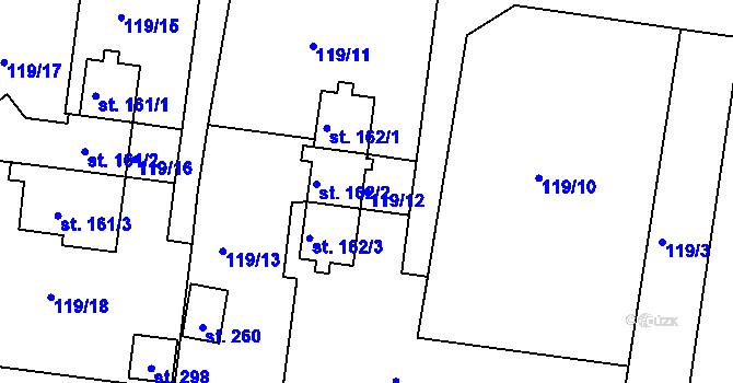 Parcela st. 119/12 v KÚ Dřínov, Katastrální mapa