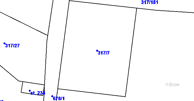 Parcela st. 317/7 v KÚ Dřínov, Katastrální mapa