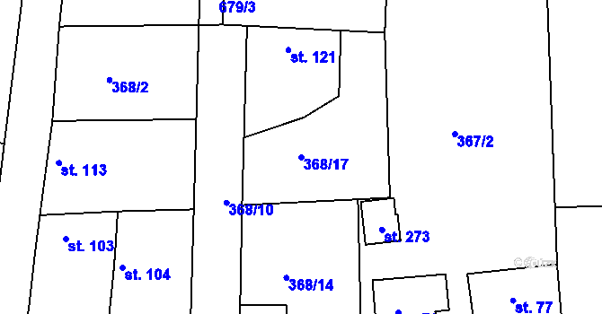 Parcela st. 368/17 v KÚ Dřínov, Katastrální mapa