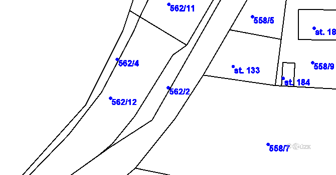 Parcela st. 562/2 v KÚ Dřínov, Katastrální mapa