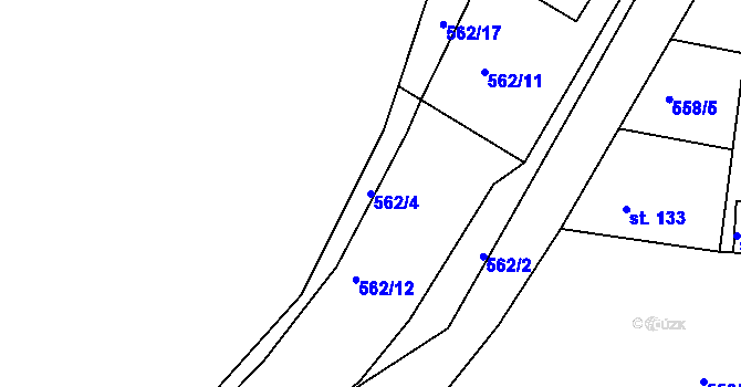Parcela st. 562/4 v KÚ Dřínov, Katastrální mapa