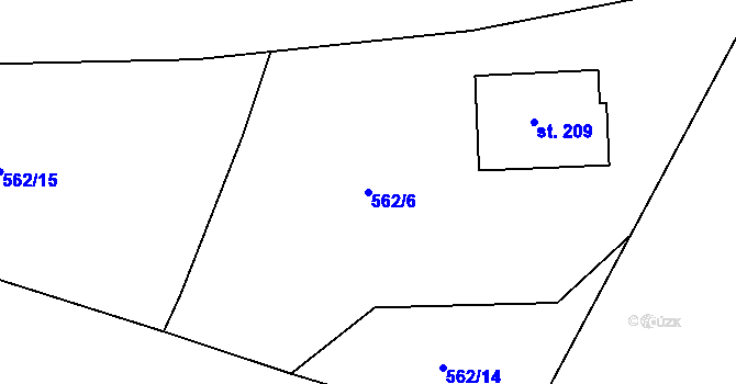 Parcela st. 562/6 v KÚ Dřínov, Katastrální mapa