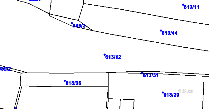Parcela st. 613/12 v KÚ Dřínov, Katastrální mapa