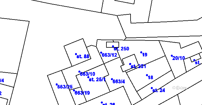 Parcela st. 663/12 v KÚ Dřínov, Katastrální mapa