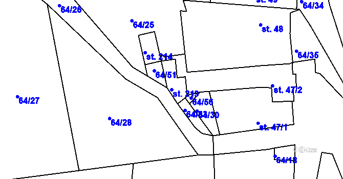 Parcela st. 219 v KÚ Dřínov, Katastrální mapa