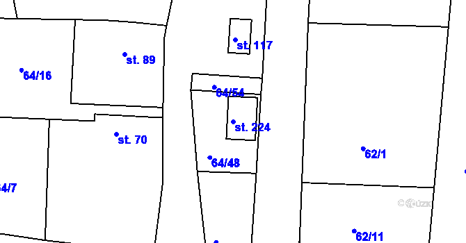 Parcela st. 224 v KÚ Dřínov, Katastrální mapa