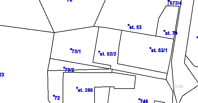 Parcela st. 52/2 v KÚ Dřínov, Katastrální mapa
