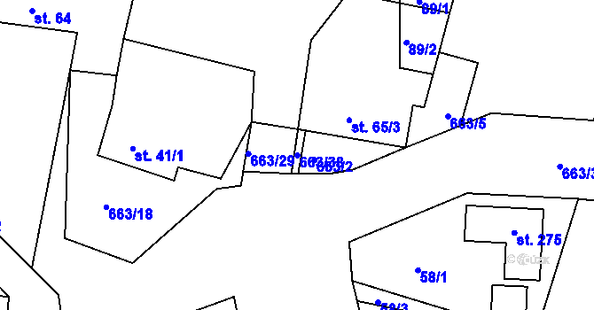 Parcela st. 663/38 v KÚ Dřínov, Katastrální mapa