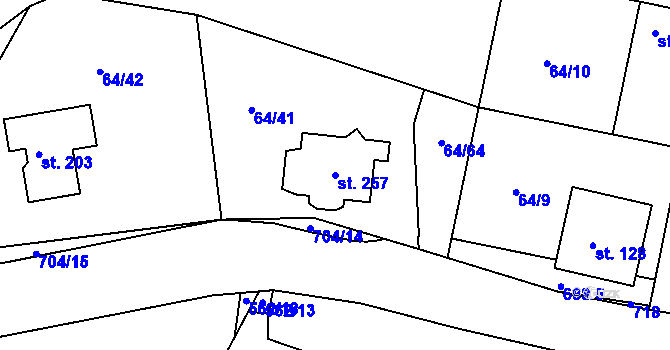 Parcela st. 257 v KÚ Dřínov, Katastrální mapa