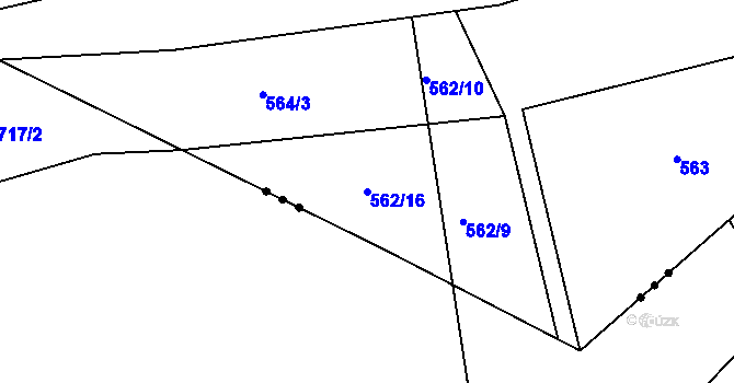 Parcela st. 562/16 v KÚ Dřínov, Katastrální mapa