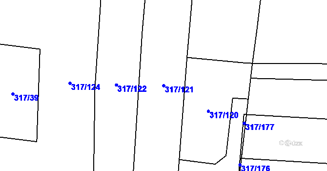 Parcela st. 317/121 v KÚ Dřínov, Katastrální mapa