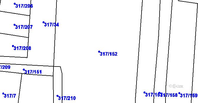 Parcela st. 317/152 v KÚ Dřínov, Katastrální mapa