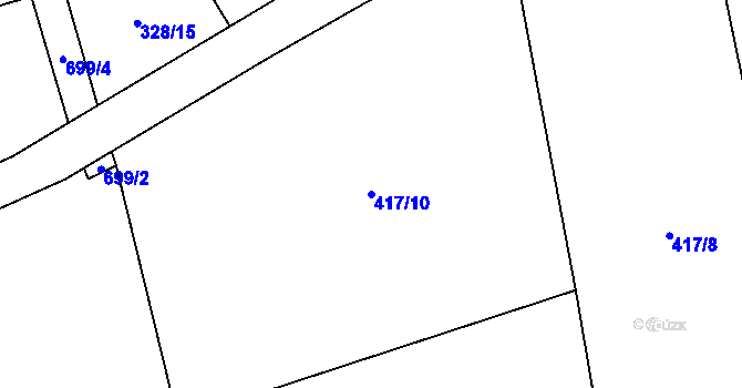 Parcela st. 417/10 v KÚ Dřínov, Katastrální mapa