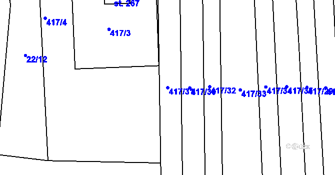 Parcela st. 417/31 v KÚ Dřínov, Katastrální mapa