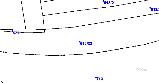 Parcela st. 613/23 v KÚ Dřínov, Katastrální mapa