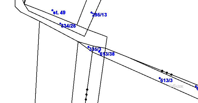 Parcela st. 613/38 v KÚ Dřínov, Katastrální mapa