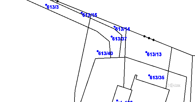 Parcela st. 613/40 v KÚ Dřínov, Katastrální mapa
