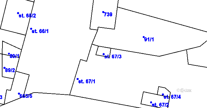 Parcela st. 67/3 v KÚ Dřínov, Katastrální mapa