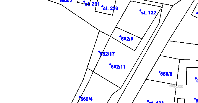 Parcela st. 562/17 v KÚ Dřínov, Katastrální mapa