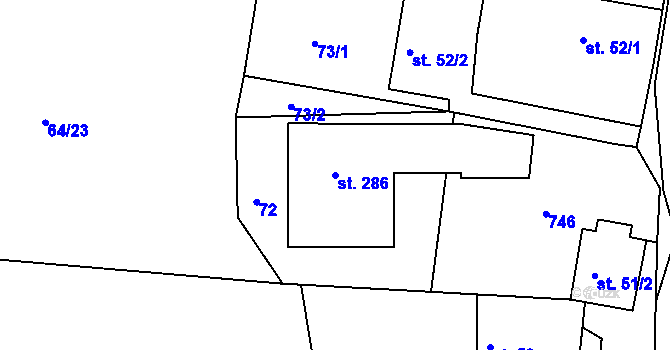 Parcela st. 286 v KÚ Dřínov, Katastrální mapa